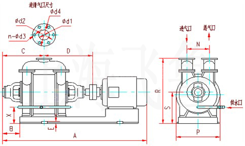 SK-6、SK-12、SK-20、SK-30、SK-42水環(huán)式真空泵及壓縮機外形及安裝尺寸圖
